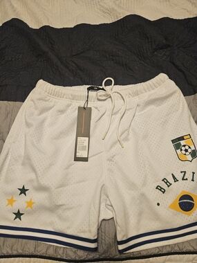 Brazil Soccer Graphic White Athletic Shorts